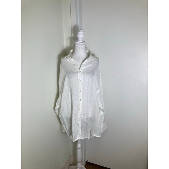 NWOT Vitamin A White Linen Long Sleeve Button Down Cover Up Sz L - Picture 1 of 3